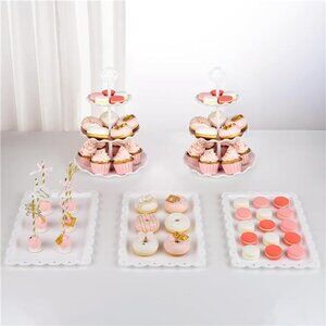 NWK 5 Piece Cake Stand Set with 2xLarge 3-Tier Cupcake Stands +3XAppetizer Trays